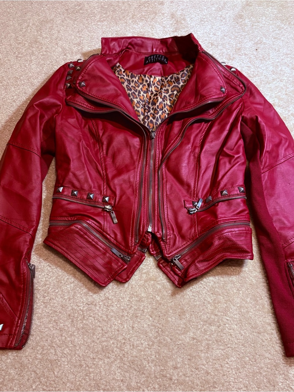Pretty Attitude Faux Leather Studded Moto Jacket
